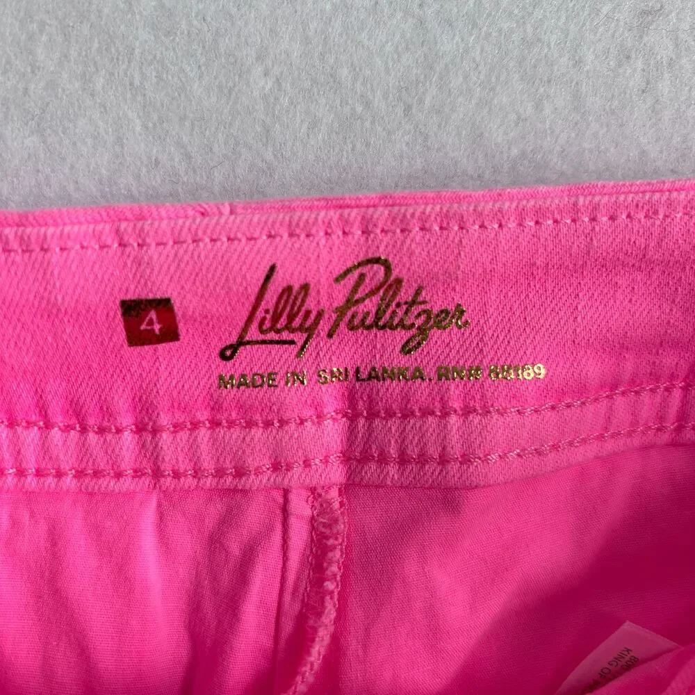 Lilly Pulitzer Denim Skort Women's 4 Hot Pink Cotton Vacation Summer Stretch